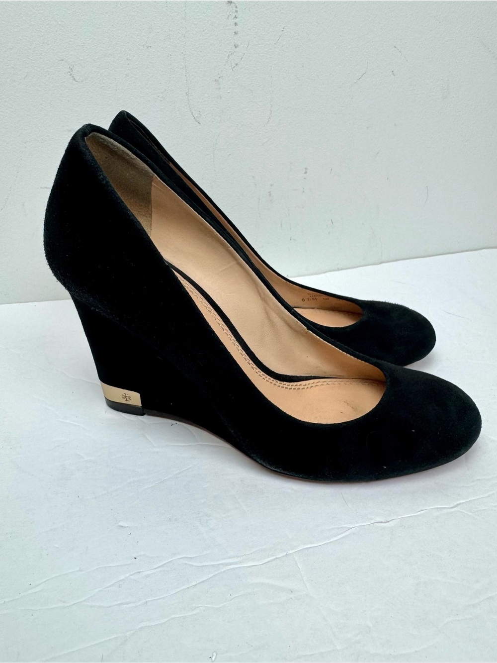Tory Burch Astoria Wedge Pumps in Black Suede Size 6.5
